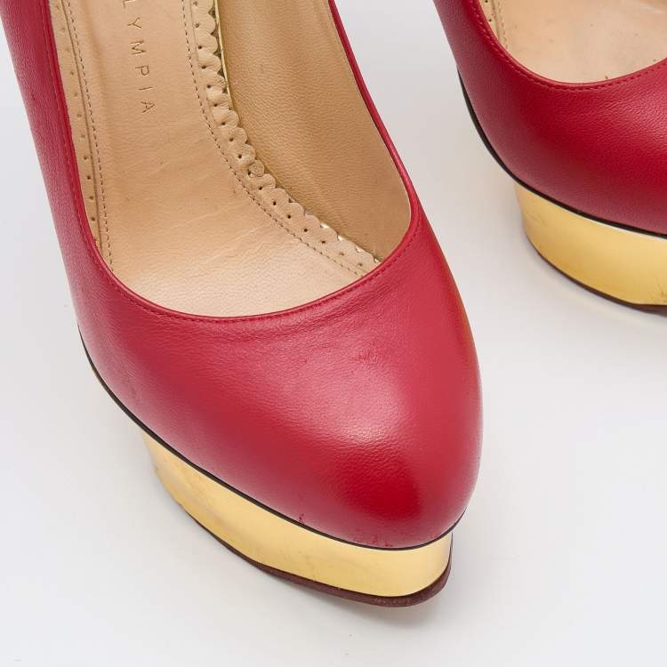 Pre Owned Charlotte Olympia Red Leather Dolly Platform Pumps Size 37