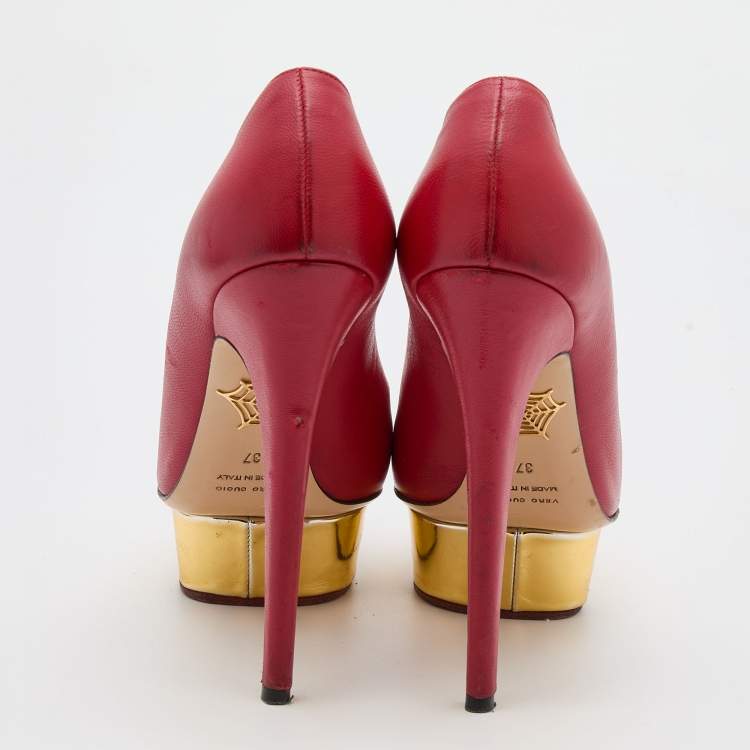 Pre Owned Charlotte Olympia Red Leather Dolly Platform Pumps Size 37