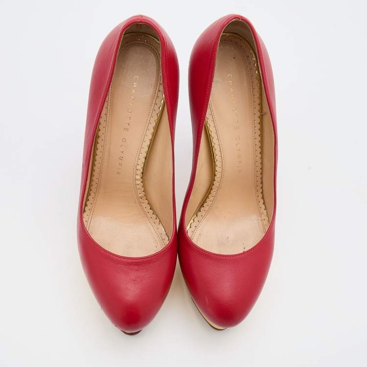 Pre Owned Charlotte Olympia Red Leather Dolly Platform Pumps Size 37
