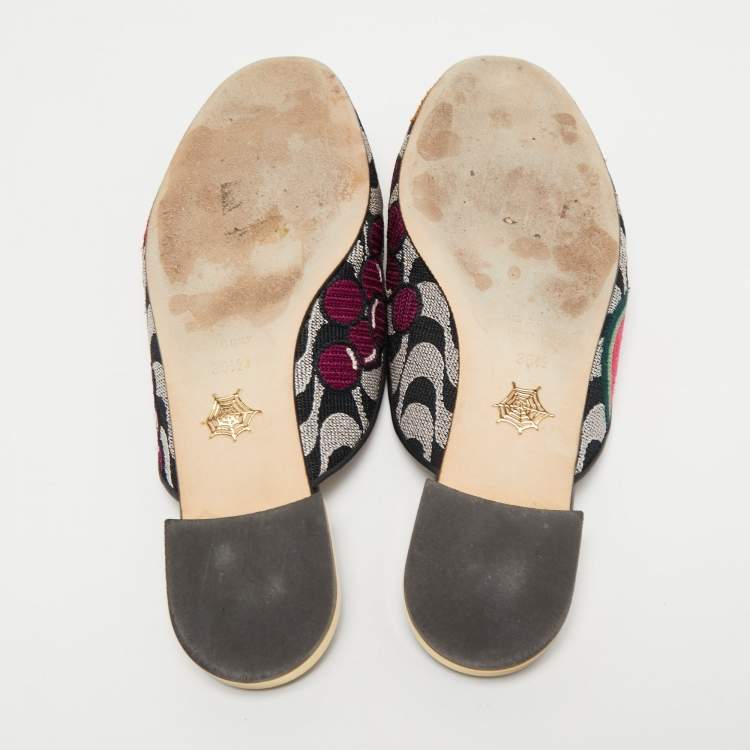 Pre Owned Charlotte Olympia Multicolor Fruits Embroidered Fabric Flat Mules Size 36.5