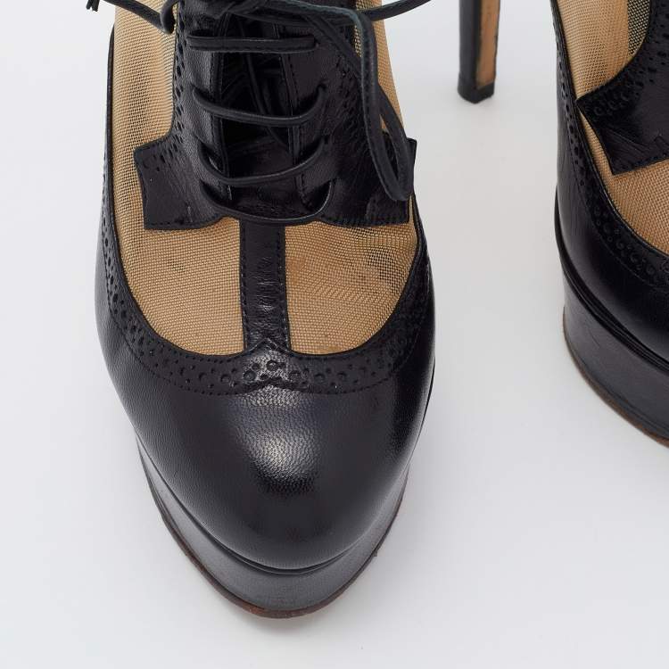 مملوكة مسبقًا Charlotte Olympia Black Mesh and Leather Platform Ankle Booties Size 36
