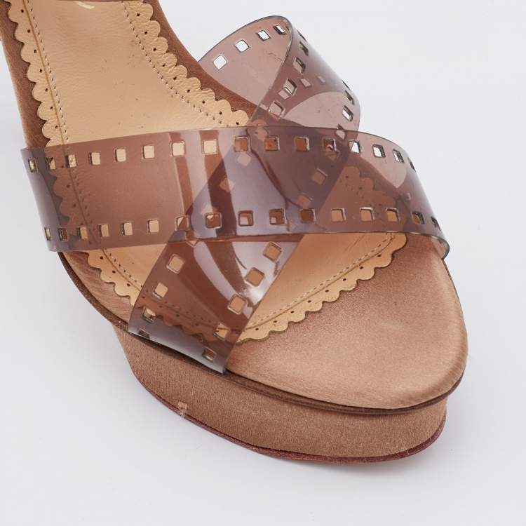 مملوكة مسبقًا Charlotte Olympia Brown PVC Take 85 Film Strip Sandals Size 36