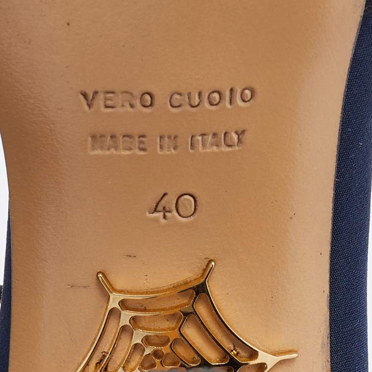 Pre Owned Charlotte Olympia Black/Gold Fabric and Leather Astrid Star Accent Ankle Strap Pumps Size 40