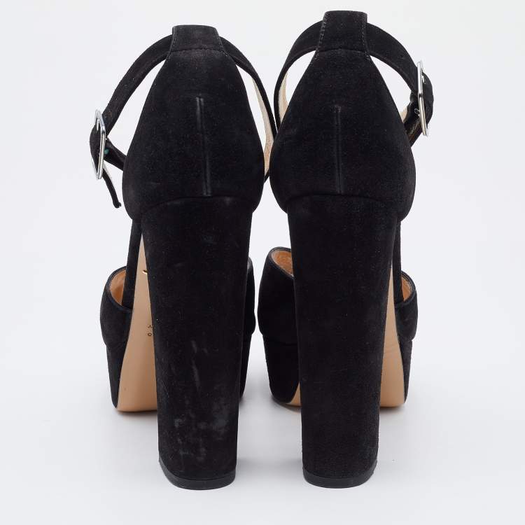 Pre Owned Charlotte Olympia Black Suede Platform Ankle Strap Pumps Size 37.5