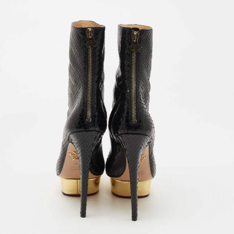 Pre Owned Charlotte Olympia Black Snakeskin Leather Boots Size 41