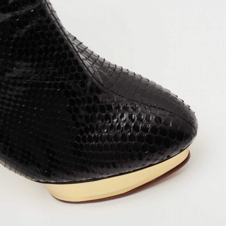 Pre Owned Charlotte Olympia Black Snakeskin Leather Boots Size 41