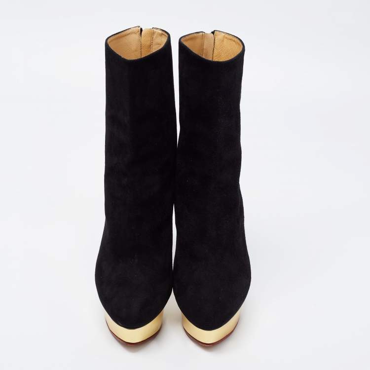 Pre Owned Charlotte Olympia Black Suede Platform Ankle Boots Size 41
