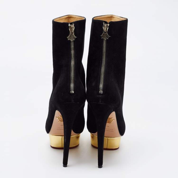 Pre Owned Charlotte Olympia Black Suede Platform Ankle Boots Size 41