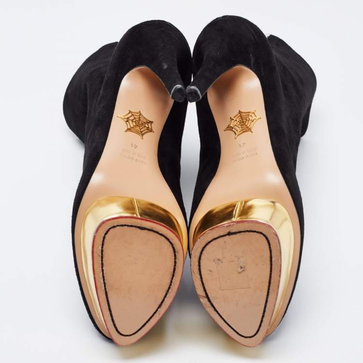 Pre Owned Charlotte Olympia Black Suede Platform Ankle Boots Size 41