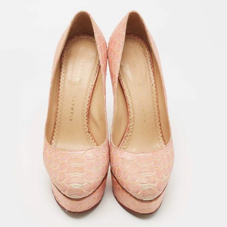 Pre Owned Charlotte Olympia Pink Python Priscilla Platform Pumps Size 37