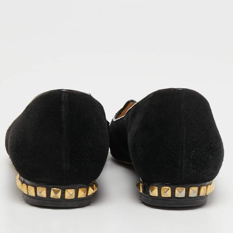 مملوكة مسبقًا Charlotte Olympia Black Suede Kitty Ballet Flats Size 35