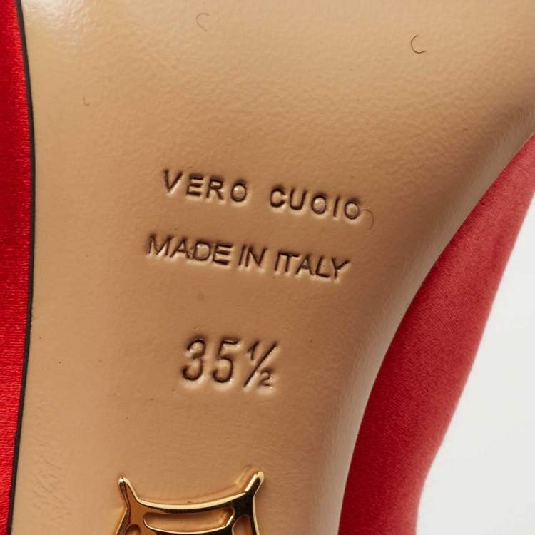 Pre Owned Charlotte Olympia Red Satin Paloma Fan Pleat Pumps Size 35.5