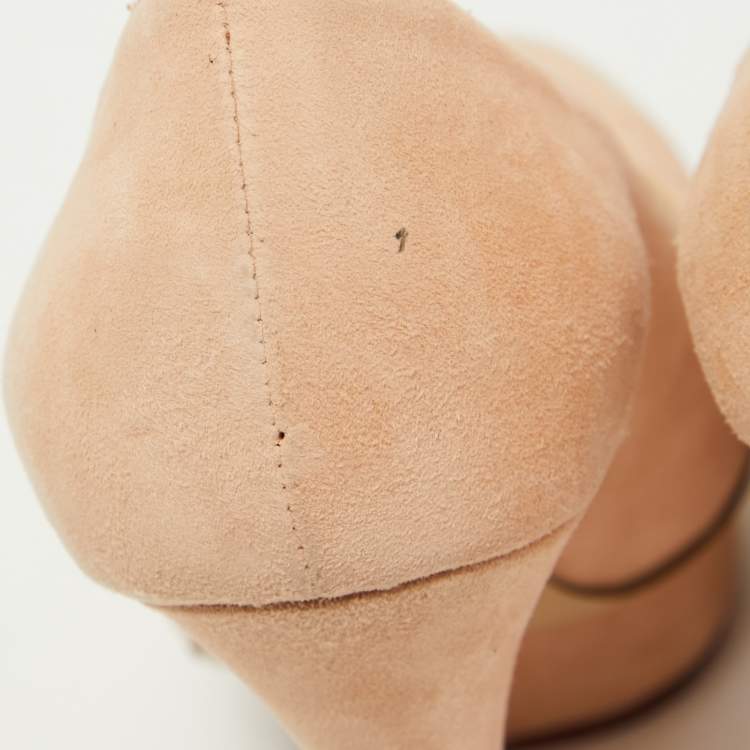 Pre Owned Charlotte Olympia Beige Suede Platform Pumps Size 37.5