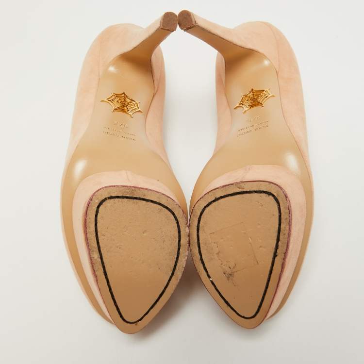Pre Owned Charlotte Olympia Beige Suede Platform Pumps Size 37.5