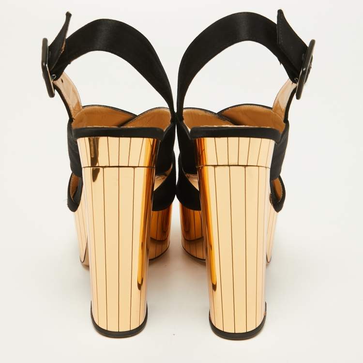 مملوكة مسبقًا Charlotte Olympia Black Satin Wedge Ankle Strap Sandals Size 36 