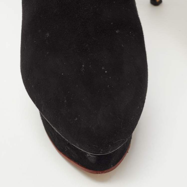 Pre Owned Charlotte Olympia Black Suede Platform Ankle Booties Size 38