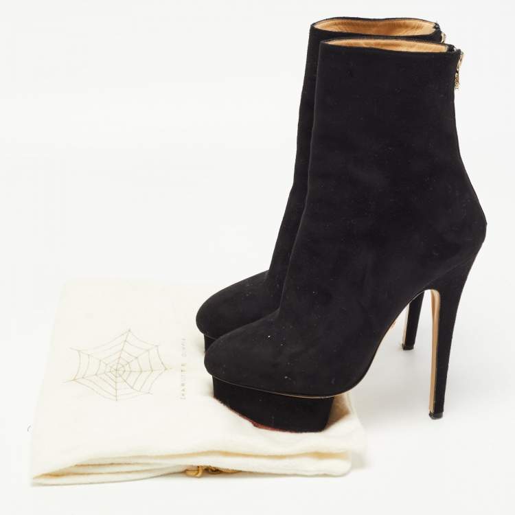 Pre Owned Charlotte Olympia Black Suede Platform Ankle Booties Size 38