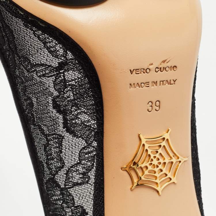 Pre Owned Charlotte Olympia Black Lace Debbie Platform Pumps Size 39