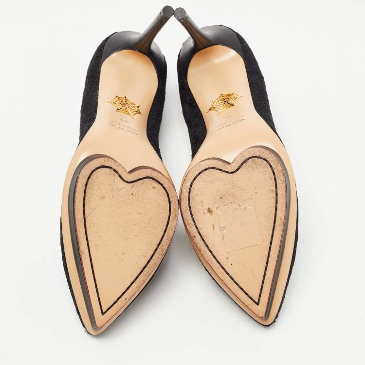 Pre Owned Charlotte Olympia Black Lace Debbie Platform Pumps Size 39
