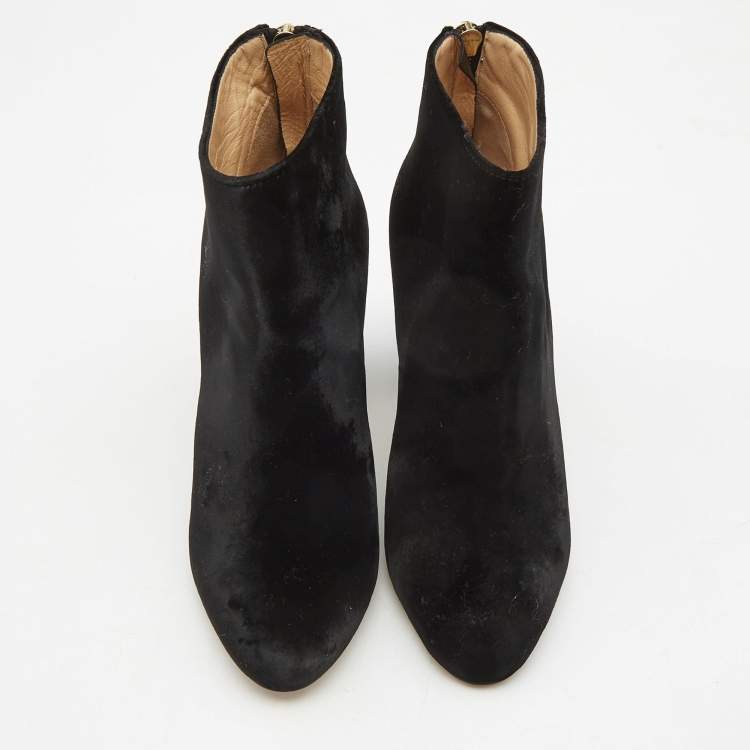 Pre Owned Charlotte Olympia Black Velvet Alba Ankle Boots Size 36.5