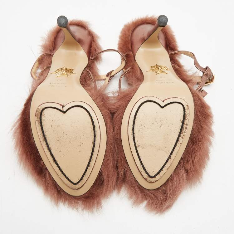 Pre Owned Charlotte Olympia Multicolor Leather and Fur Caress Me Peep Toe Sandals Size 39