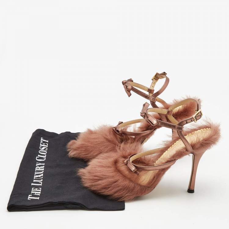 Pre Owned Charlotte Olympia Multicolor Leather and Fur Caress Me Peep Toe Sandals Size 39