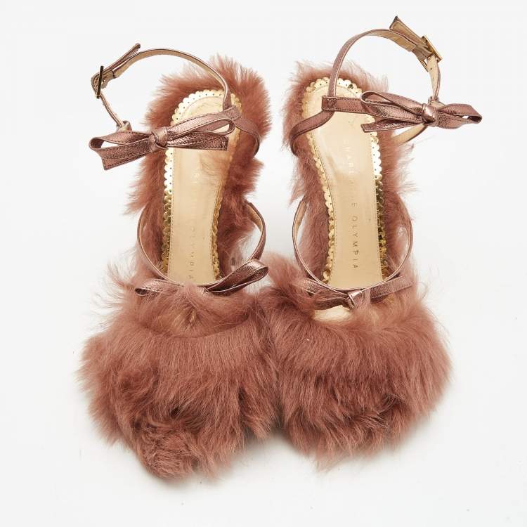 Pre Owned Charlotte Olympia Multicolor Leather and Fur Caress Me Peep Toe Sandals Size 39