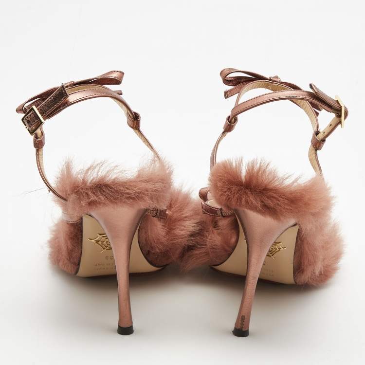 Pre Owned Charlotte Olympia Multicolor Leather and Fur Caress Me Peep Toe Sandals Size 39