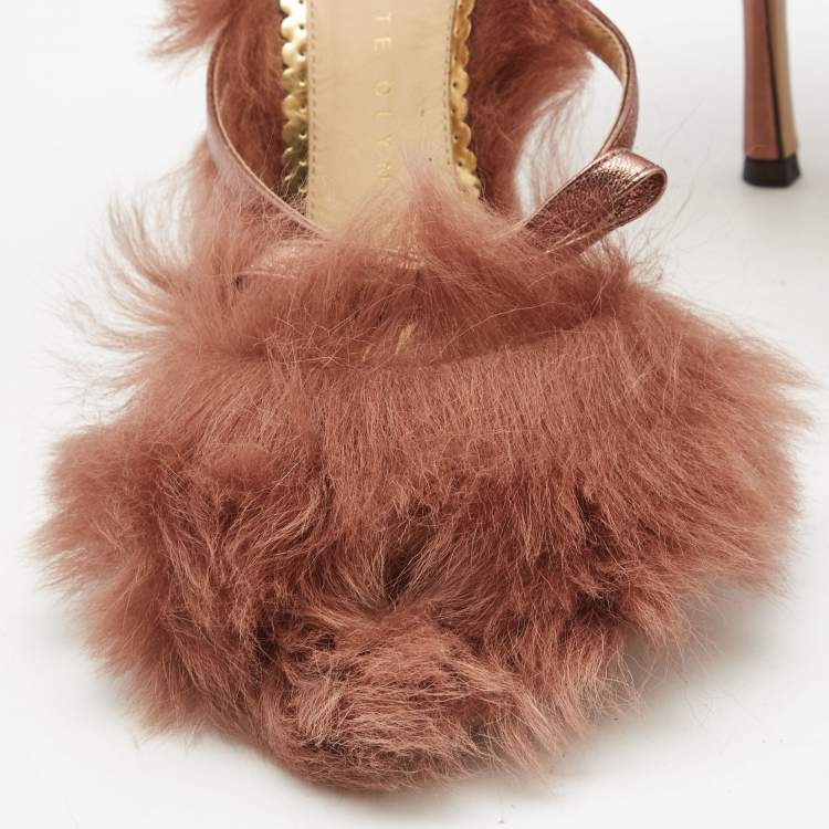 Pre Owned Charlotte Olympia Multicolor Leather and Fur Caress Me Peep Toe Sandals Size 39