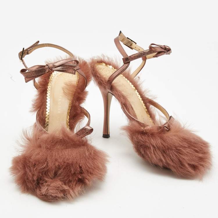 Pre Owned Charlotte Olympia Multicolor Leather and Fur Caress Me Peep Toe Sandals Size 39