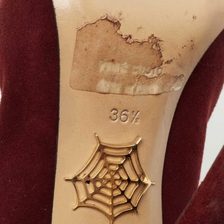 Pre Owned Charlotte Olympia Burgundy Suede Dolly Platform Pumps Size 36.5