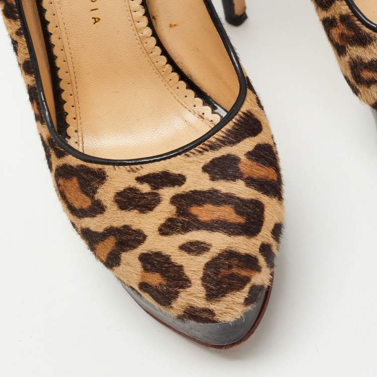Pre Owned Charlotte Olympia Brown/Beige Leopard Print Calf Hair Dolly Platform Pumps Size 41