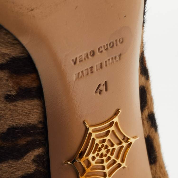 Pre Owned Charlotte Olympia Brown/Beige Leopard Print Calf Hair Dolly Platform Pumps Size 41