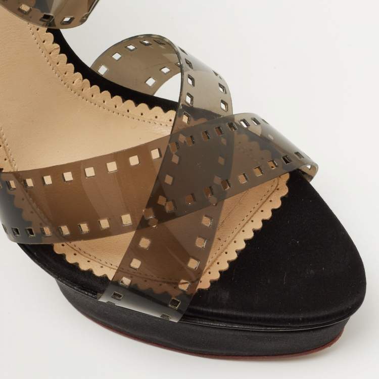 Pre Owned Charlotte Olympia Transparent/Black PVC  Take 85 Film Strip Sandals Size40