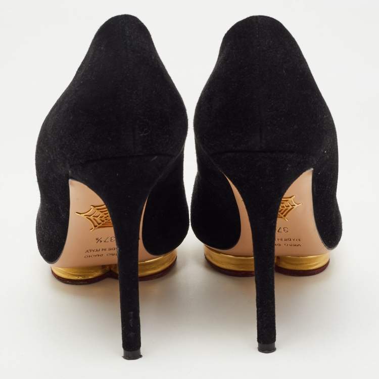Pre Owned Charlotte Olympia Black Suede Dotty  Platform Pumps Size 37.5