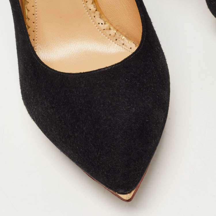 Pre Owned Charlotte Olympia Black Suede Dotty  Platform Pumps Size 37.5