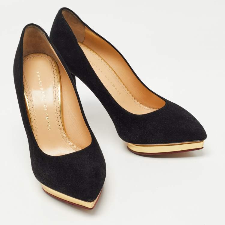 Pre Owned Charlotte Olympia Black Suede Dotty  Platform Pumps Size 37.5