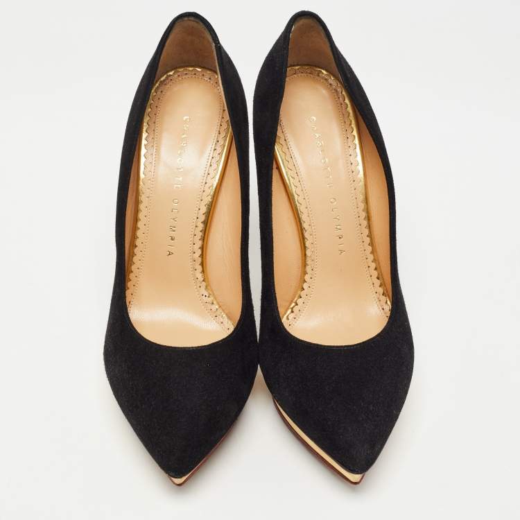 Pre Owned Charlotte Olympia Black Suede Dotty  Platform Pumps Size 37.5