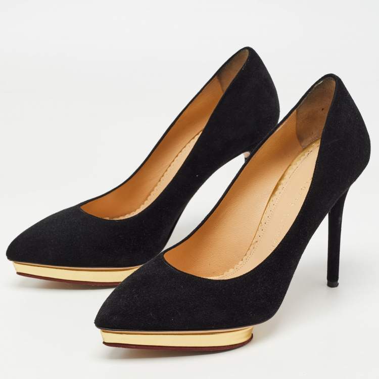 Pre Owned Charlotte Olympia Black Suede Dotty  Platform Pumps Size 37.5