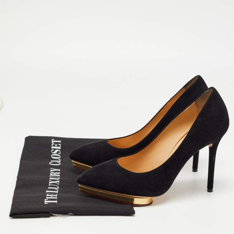 Pre Owned Charlotte Olympia Black Suede Dotty  Platform Pumps Size 37.5