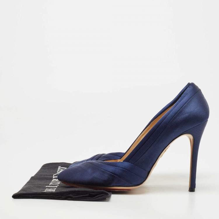 Pre Owned Charlotte Olympia Navy Blue Satin Debonaire Platform Pumps Size 40