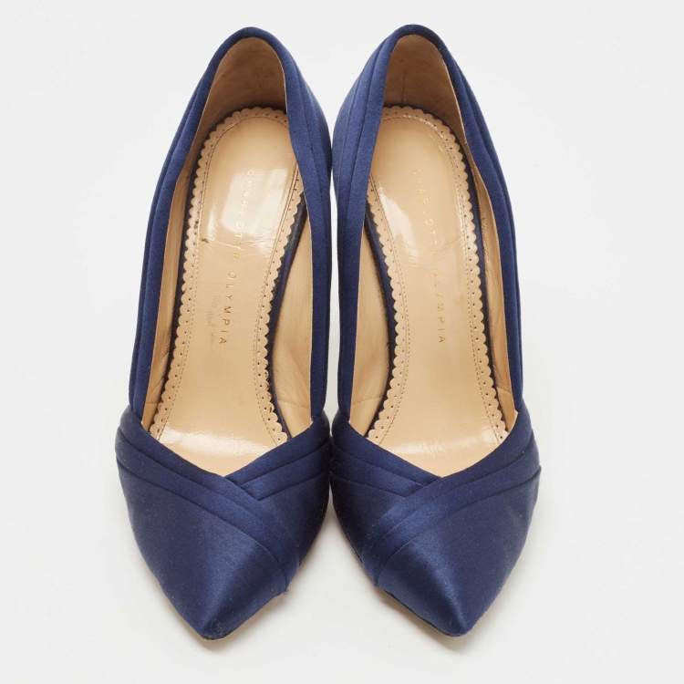 Pre Owned Charlotte Olympia Navy Blue Satin Debonaire Platform Pumps Size 40