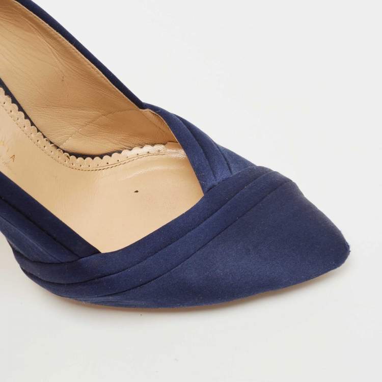 Pre Owned Charlotte Olympia Navy Blue Satin Debonaire Platform Pumps Size 40