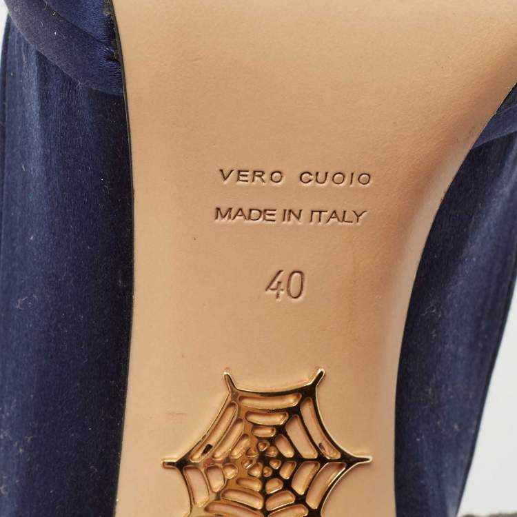Pre Owned Charlotte Olympia Navy Blue Satin Debonaire Platform Pumps Size 40