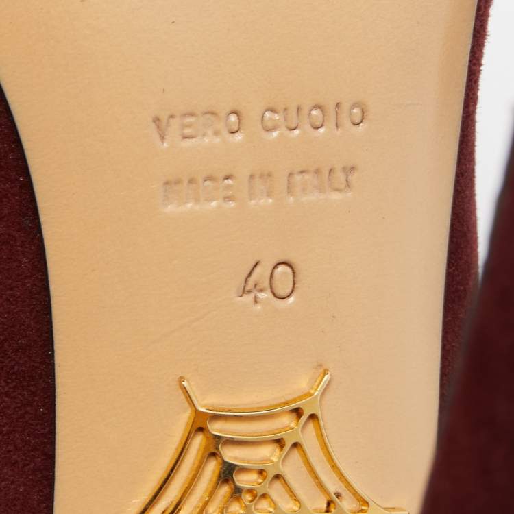 Pre Owned Charlotte Olympia Burgundy Suede Dolly Platform Pumps Size 40