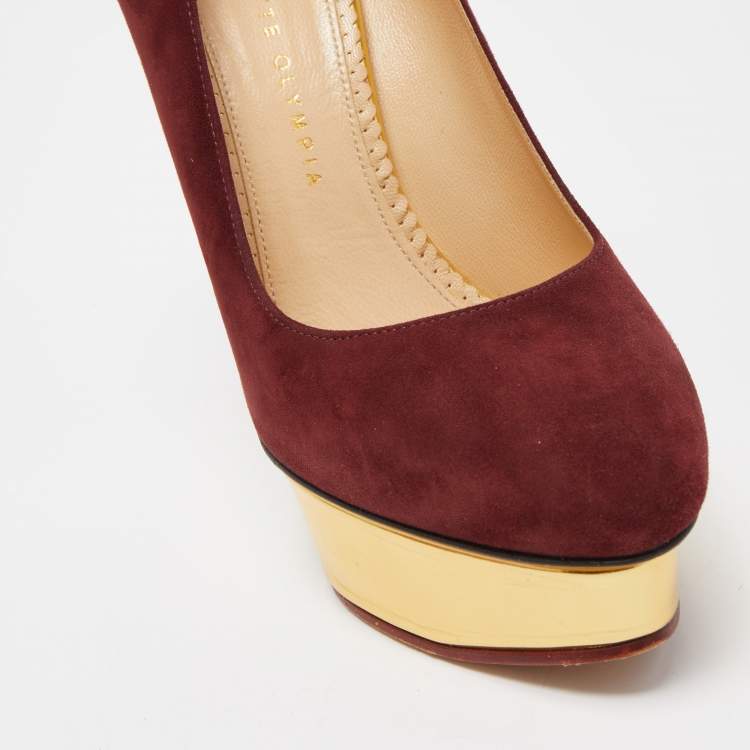 Pre Owned Charlotte Olympia Burgundy Suede Dolly Platform Pumps Size 40