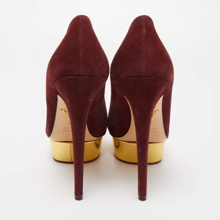 Pre Owned Charlotte Olympia Burgundy Suede Dolly Platform Pumps Size 40