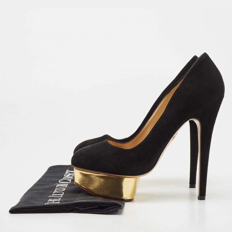 Pre Owned Charlotte Olympia Black Suede Dolly Platform Pumps Size 38