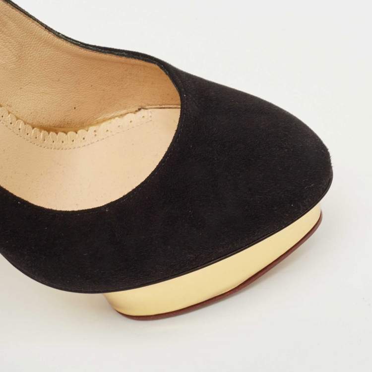 Pre Owned Charlotte Olympia Black Suede Dolly Platform Pumps Size 38