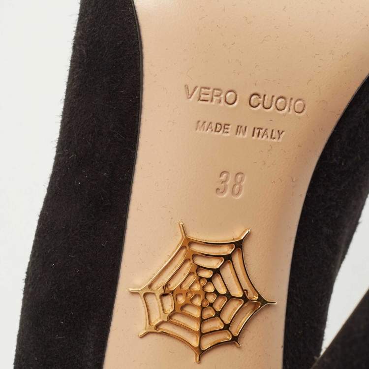 Pre Owned Charlotte Olympia Black Suede Dolly Platform Pumps Size 38
